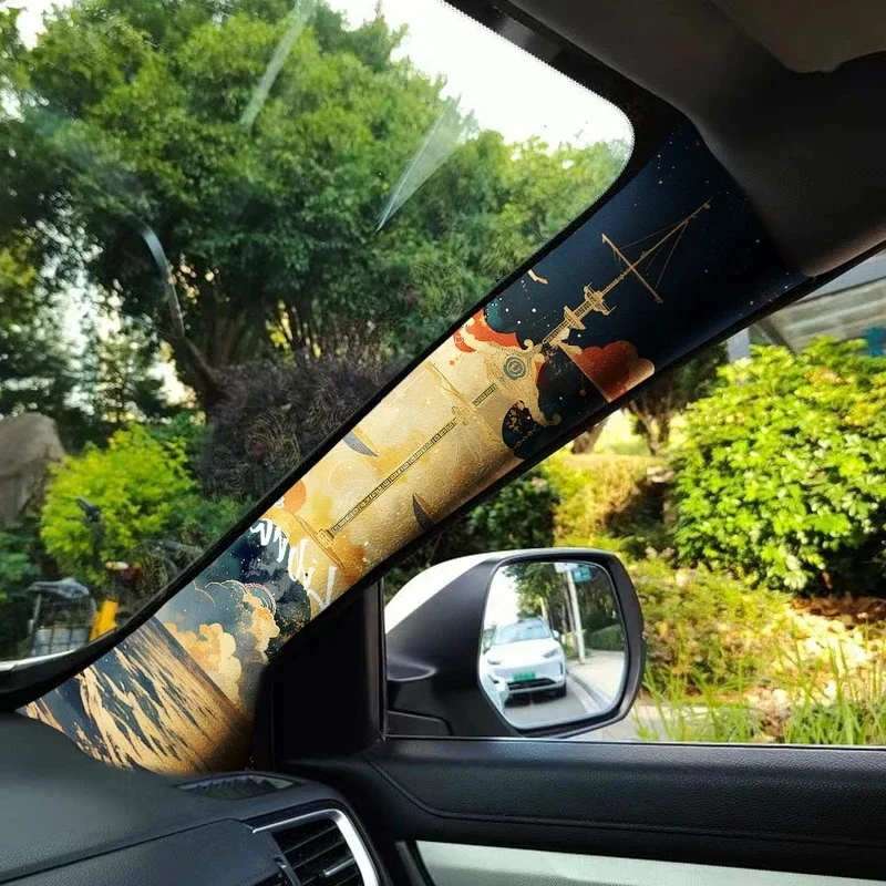 2-Piece Car Interior Sticker Set — Libra Pattern Elastic Fabric, Self-Adhesive; For Car A-Pillar Refurbishment and Decoration
