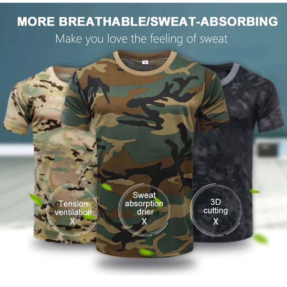 Outdoor-Sport Herren T-Shirts 3D Camouflage Schnelltrocknend O-Ausschnitt Kurzarm Oberteile Shirt Camo Wandern Jagd T-Shirt 2026 Mode – Detail 2