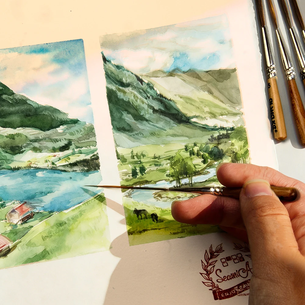 Seamiart 5 peças de pontas longas gancho linha detalhe conjunto de pincéis de pintura para aquarela óleo acrílico guache pintura materiais de arte