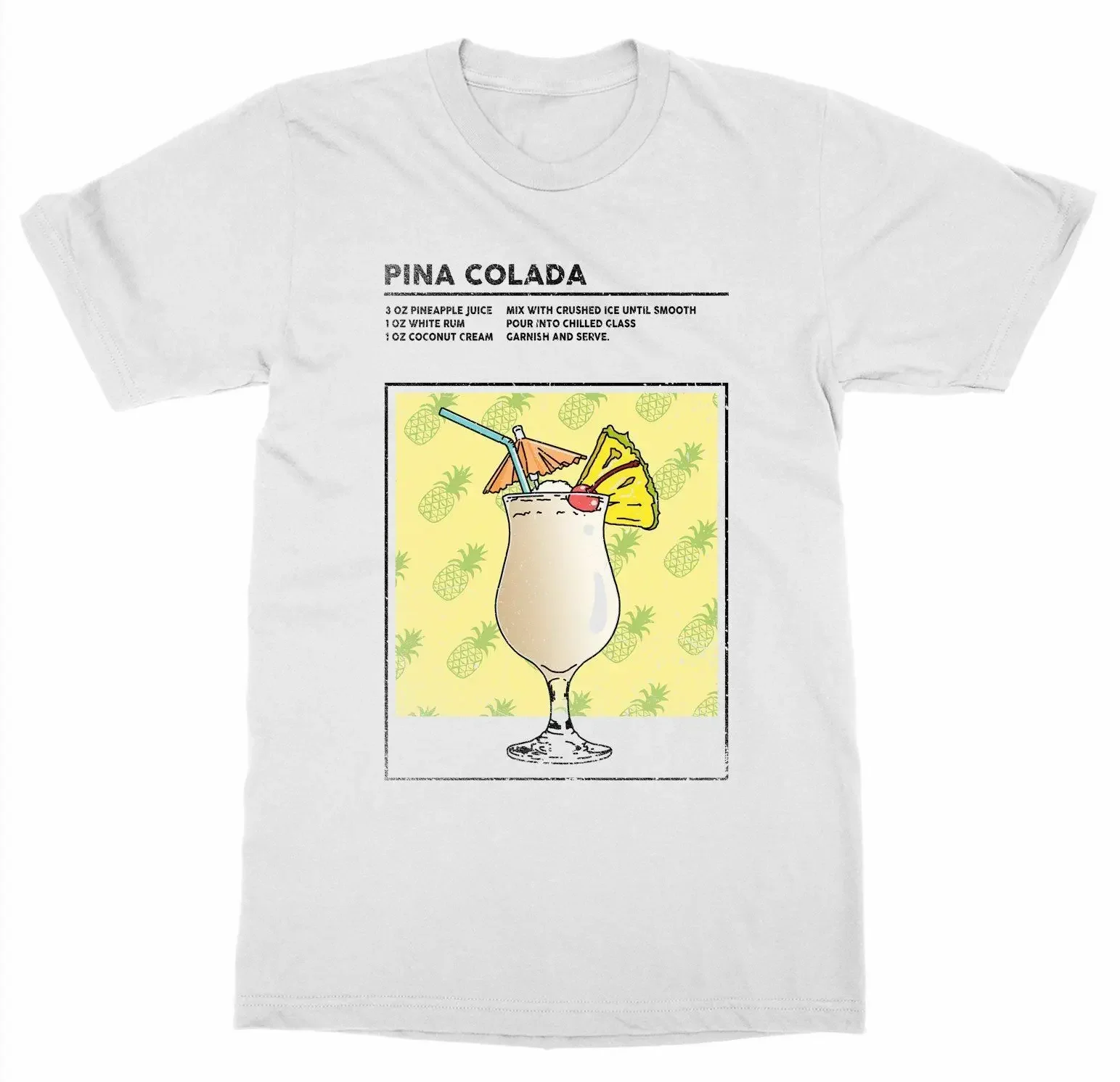 Mixed Drink Cocktail Pineapple Colada Happy Hour Bartender T Shirt. Short Sleeve 100% Cotton Casual T-shirt Loose Top Size S-3XL