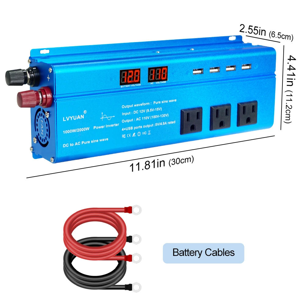 AC110V LVYUAN Inverter Onda Sinusoidale Pura DC12V Inversor Per Auto Per La Casa/Esterno Ventilatore Motosega Convertitore di Potenza 60Hz