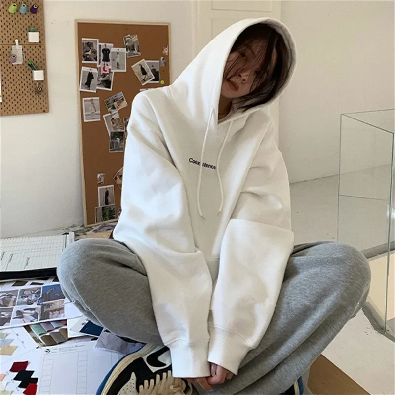 

Autumn Women Kpop Loose Hooded Sweatshirts Warm Pullovers Long Sleeve Couple Tops Harajuku Vintage Letter Printed Hoodies Y2k