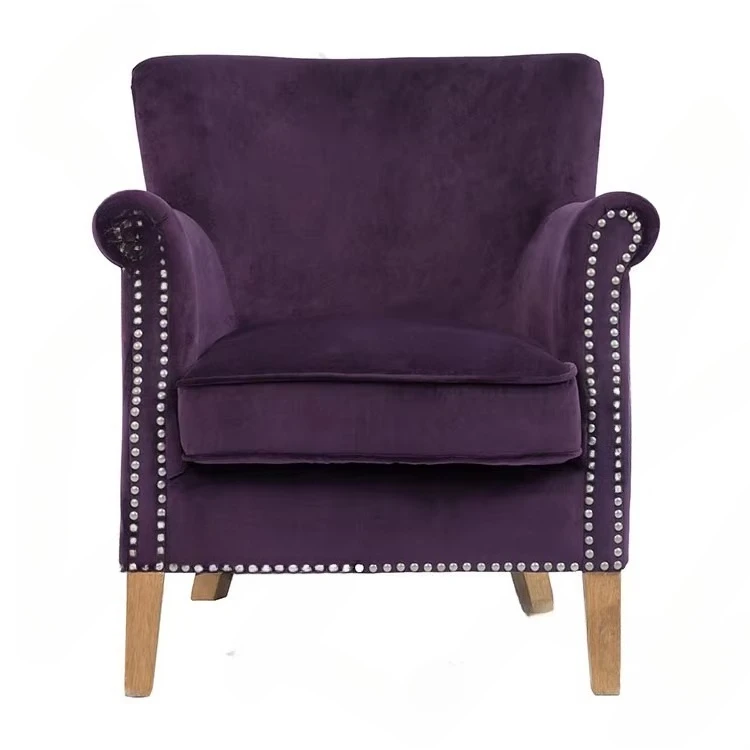 Modern minimalist style living room purple velvet linen fabric single sofa armchair