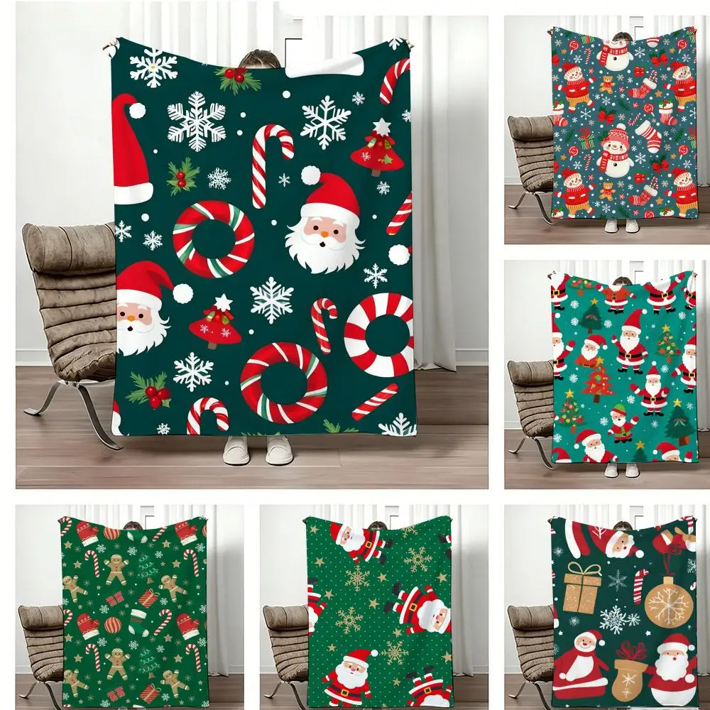 Christmas Gift Pattern Santa Claus Throw Lightweight 240g Flannel Blanket Soft Skin-friendly for Summer Cooling
