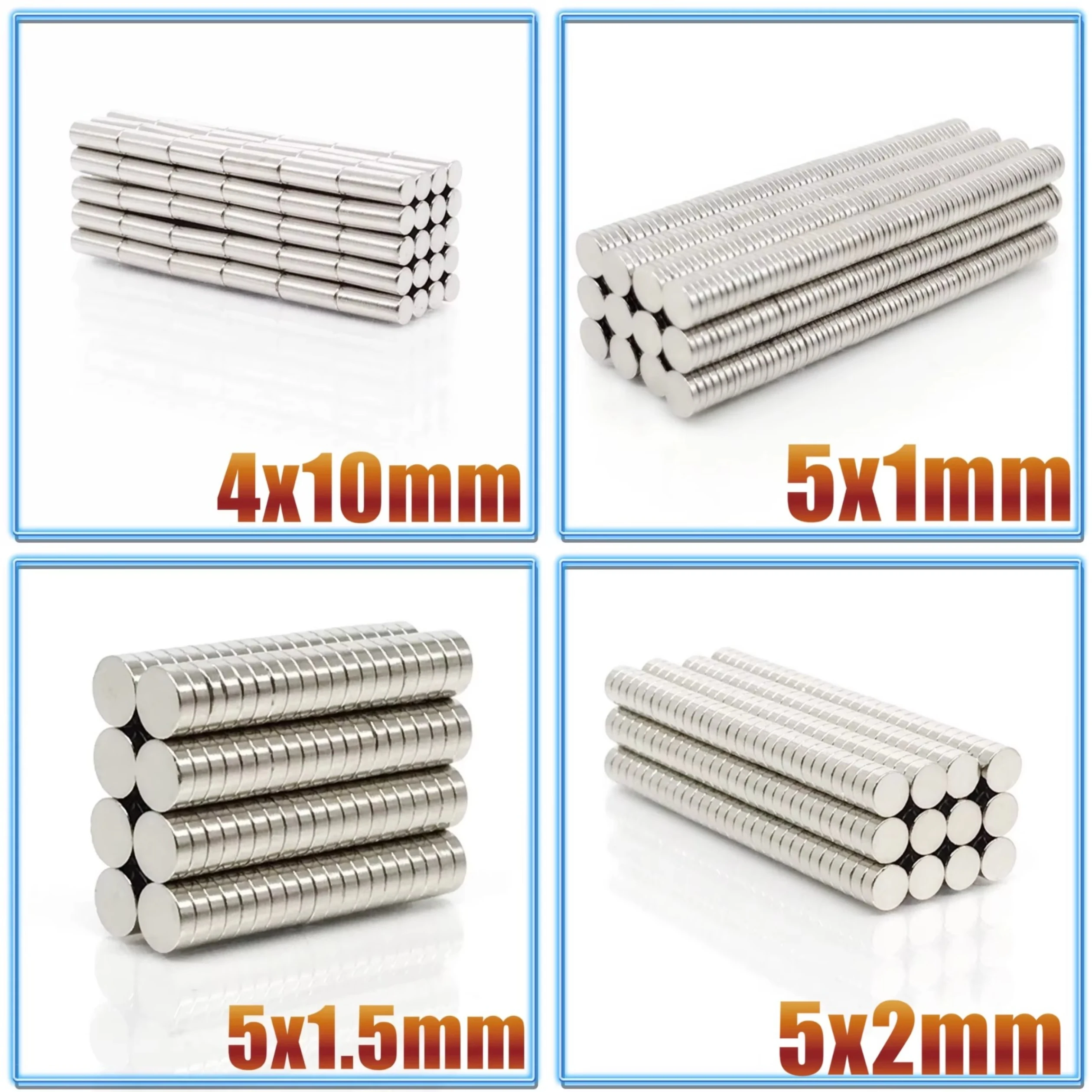 N35 20-1000Pcs Round Disc Neodymium Magnets 4x10 5x1 5x1.5 5x2mm,Strong Permanent NdFeB Magnets for Fridge Office Diy Whiteboard