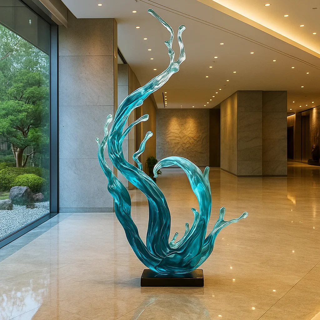 *#QCustom Turquoise Resin Hand-painted Water Splash Sculpture Custom Color Abstract Art Decor for Hotel Lobby Home Interior&