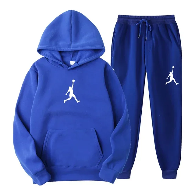 Fashion casual spring and autumn men's and women's hoodie + pants two-piece set, a new outdoor basketball men's pullover set
