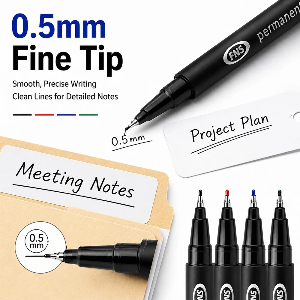 4/12 Pcs 0.5mm Fine Tip Permanent Marker Pens Waterproof Quick Dry Illustration DIY Graffiti Marking Office School Factory Tool