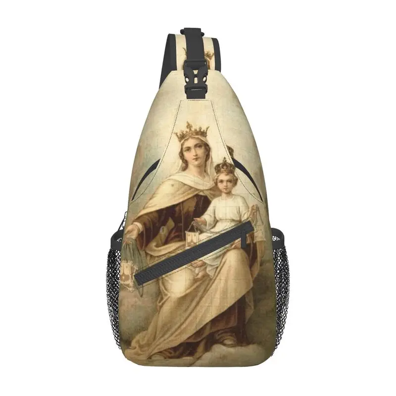 

Our Lady Of Mount Carmel Sling Bags for Men Cool Catholic Virgin Mary Shoulder Crossbody Chest Backpack Cycling Camping Daypack