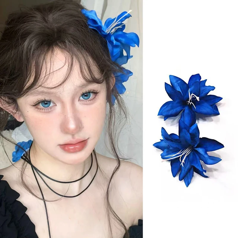 Handmade Flower Lily Hair Clips Ornament For Girls Women Hawaiian Gradient Hair Accessory Headwear Hairpins Accessory
