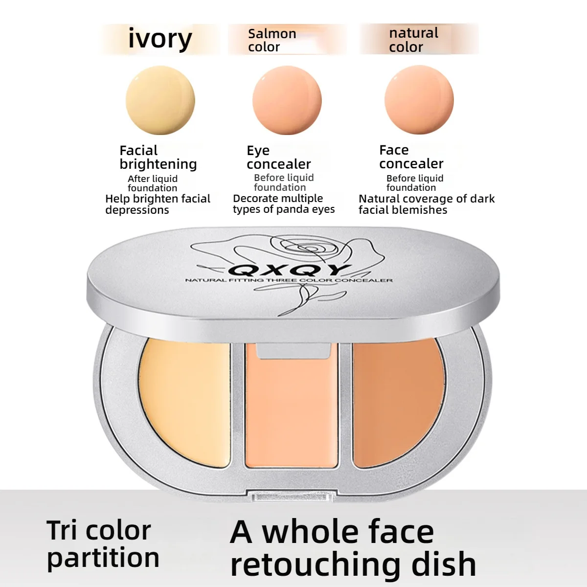 QXQY مصحح ألوان السلمون | خافي عيوب الدائرة الداكنة 3 في 1 ومنظف حوض المسيل للدموع | لوحة ثلاثية كريمي تحت العين | للياقة الجلد بدون خياطة ™