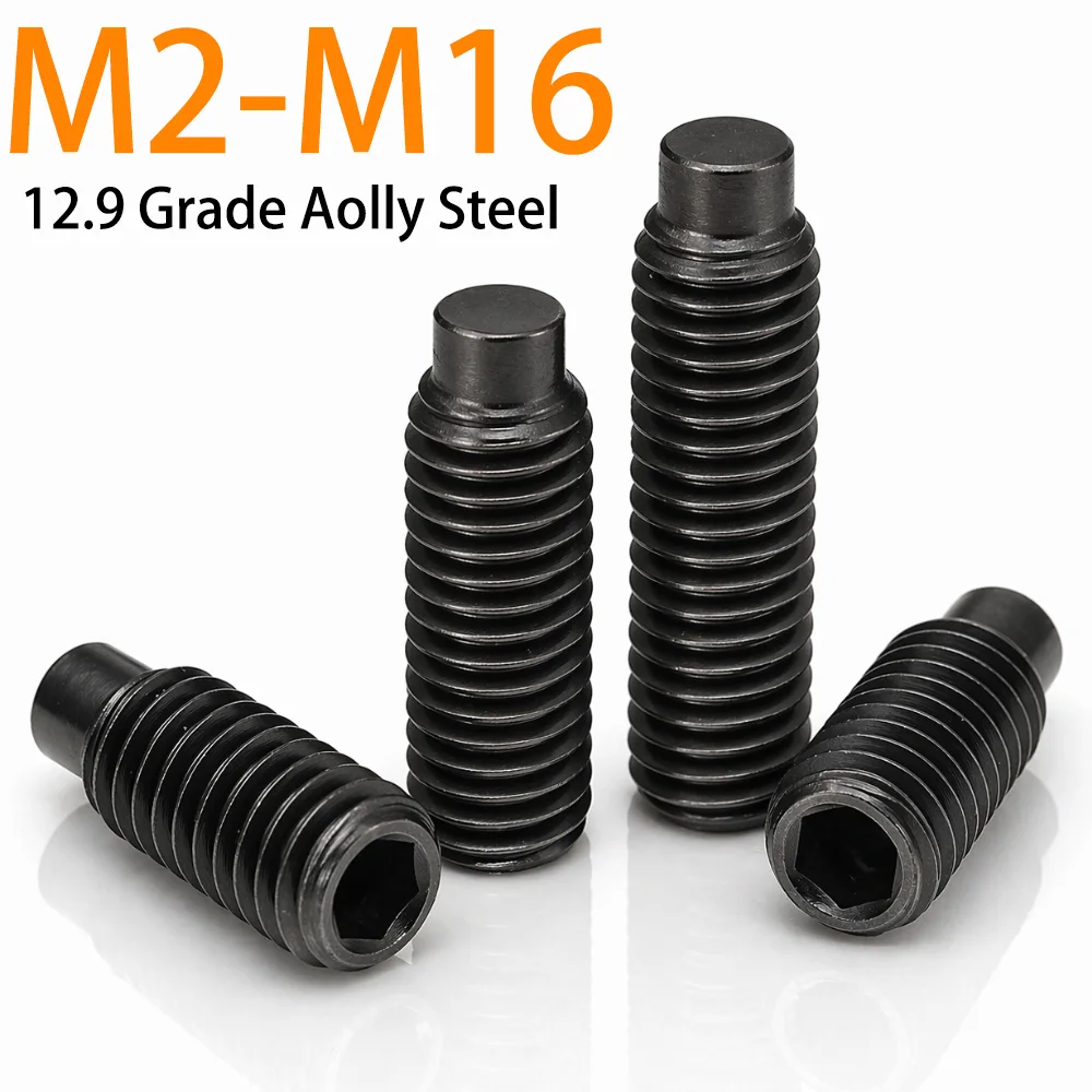 12.9 Alloy Steel Hex Socket Dog Point Set Screw Black Headless Grub Screws M2 M2.5 M3 M4 M5 M6 M8 M10 M12 M14 M16
