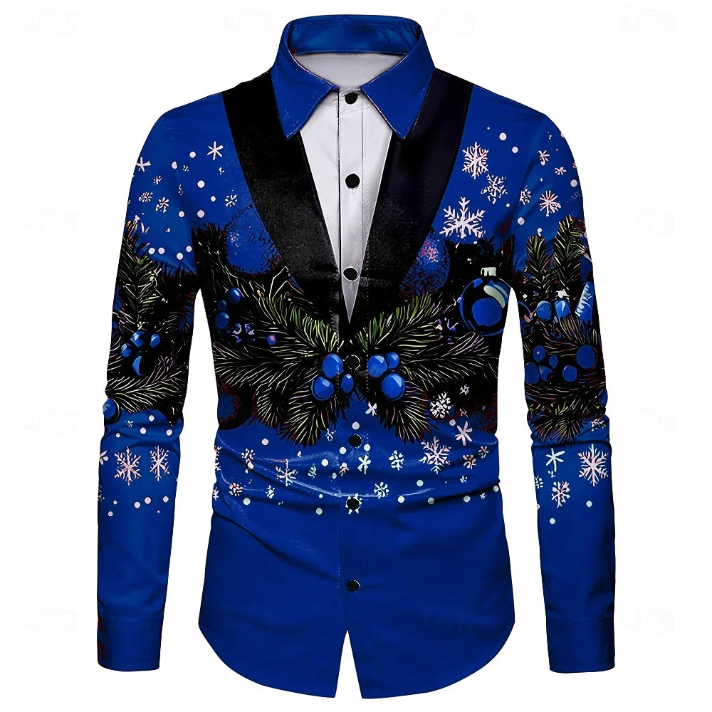 Men's 9-color Christmas Funny Fake Suit 3D Printed Shirt Long-sleeved Lapel Shirt Holiday Party Holiday Outdoor Top Shirt