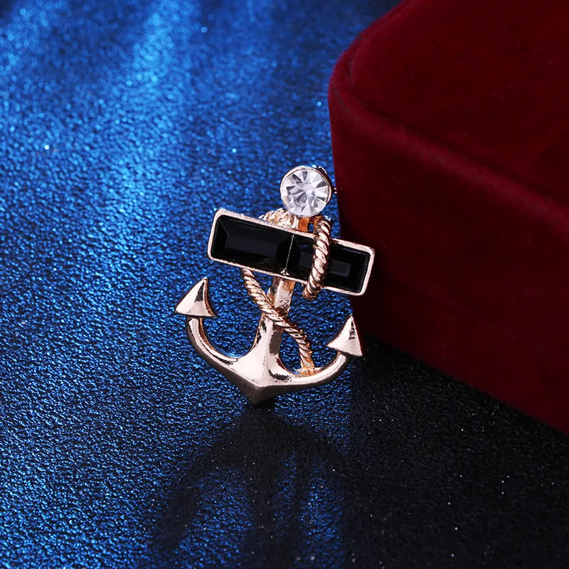 Mode Ruder Anker Broschen Revers Pin Kristall Strass männer Anzug Hemd Kragen Pins Luxulry Schmuck Abzeichen Zubehör – Detail 4