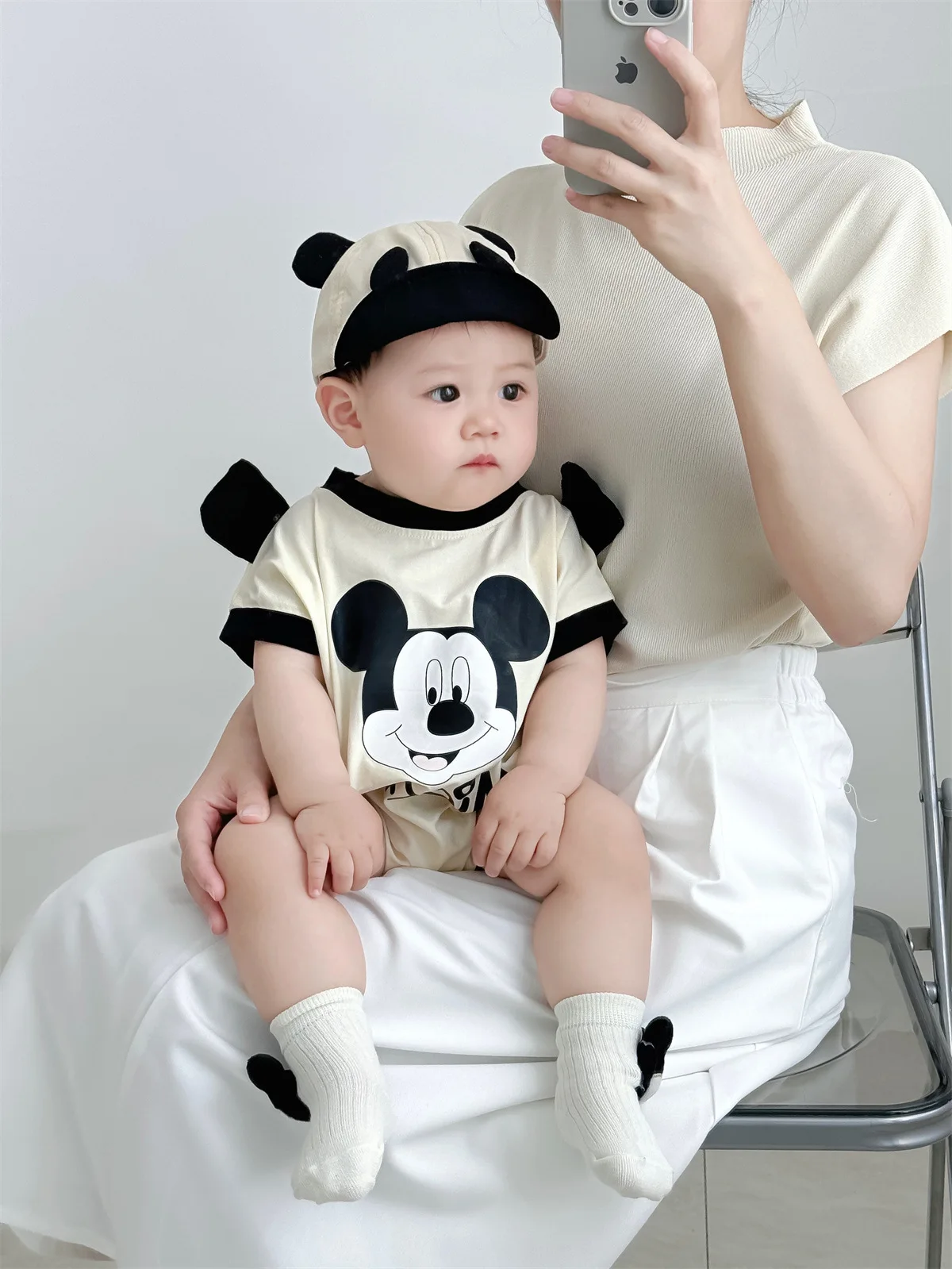 Disney Cartoon Mickey Mouse Winnie Triangle Wrap Fart Coat Cotton Soft Cartoon Clothes Bodysuits Baby Clothing Rompers