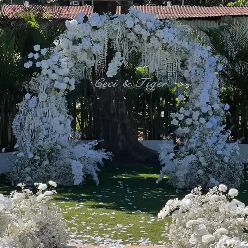 Artificial Flower Arch 2.4*2.4M Cherry Blossom Rose Hydrangea Floral Arch for Wedding Lawn Event Background Decor Wholesale