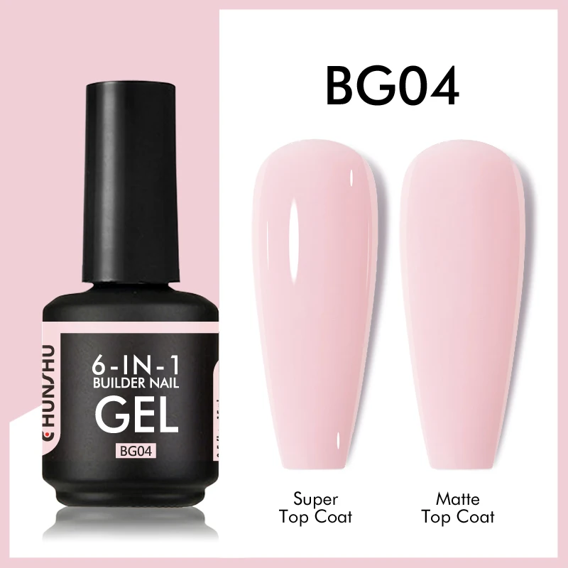 CHUNSHU TPO Free 6 IN 1 Verlängerungs-UV-Gel-Nagellack in einer Flasche, Aufbaugel, Gummi-Basislack, semi-permanente Nagelkunst 15ML