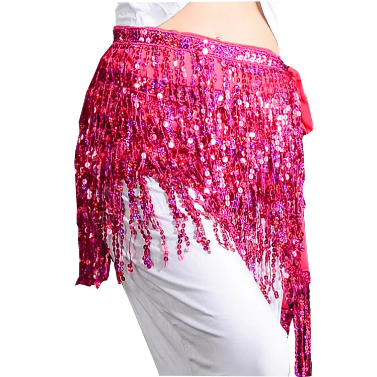 Sexy Belly Dance Belt Layer Skirts Sequin Chain Tassel Clubwear Latin Hula Dance Practice Dress Performance Hip Waist Scarf