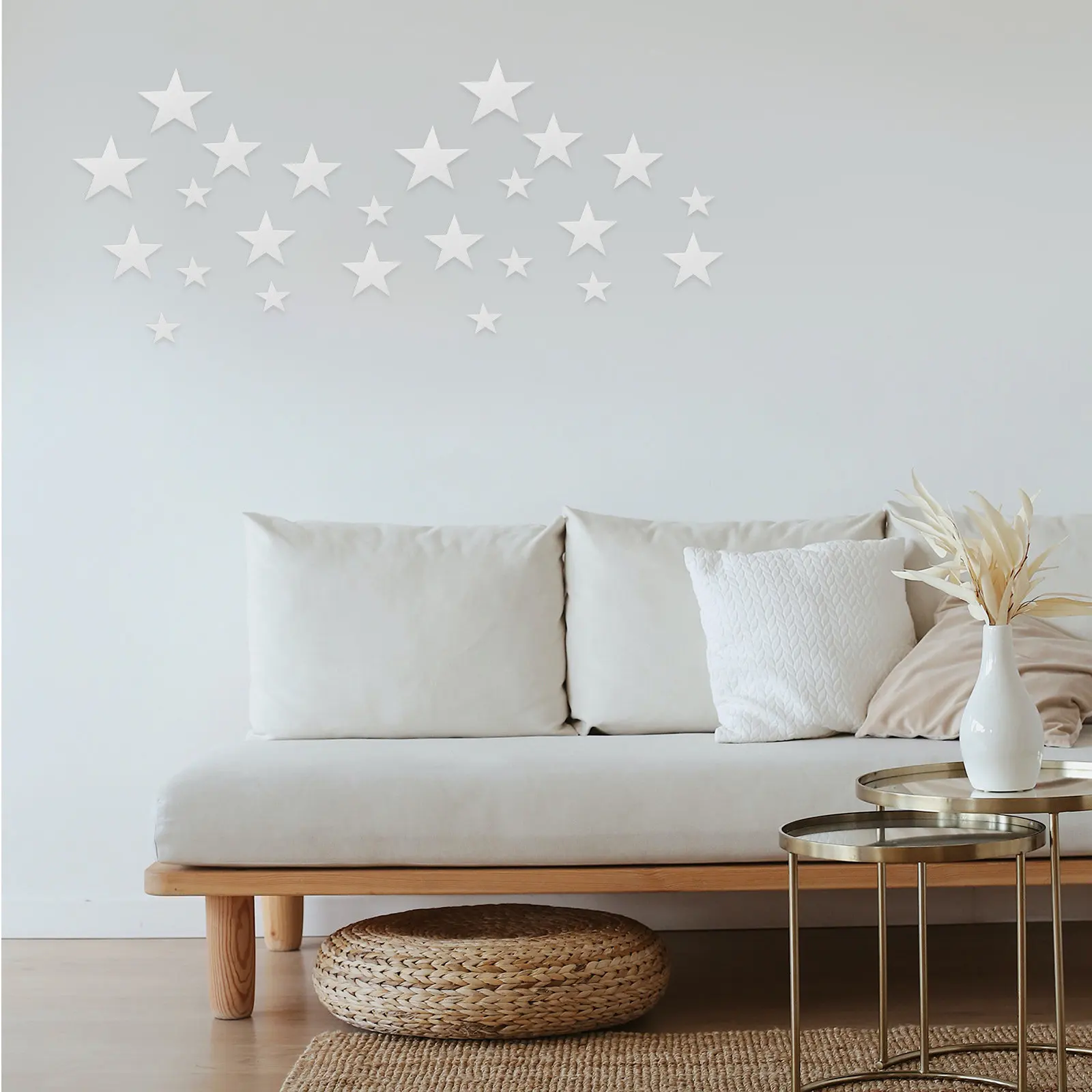 60Pcs Star Mirror Wall Stickers Acrylic Self Adhesive Peel and Stick Decals Brightening Light Enhancing Decor for Bedroom Living
