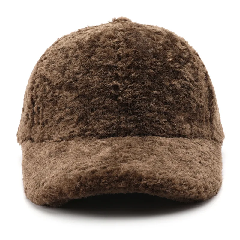Winter Thick Teddy Baseball Cap Women Warm Baseball Hat Soft Plush Fleece Cap Adjustable Cold Proof Solid Color Hat