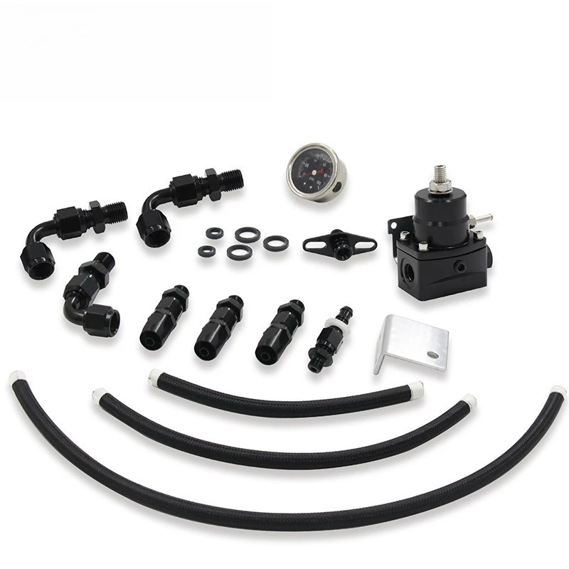 For Automotive Aluminum EFI Universal, Adjustable Pressure Regulator, Booster 100psiAN6 with Meter Hose Set