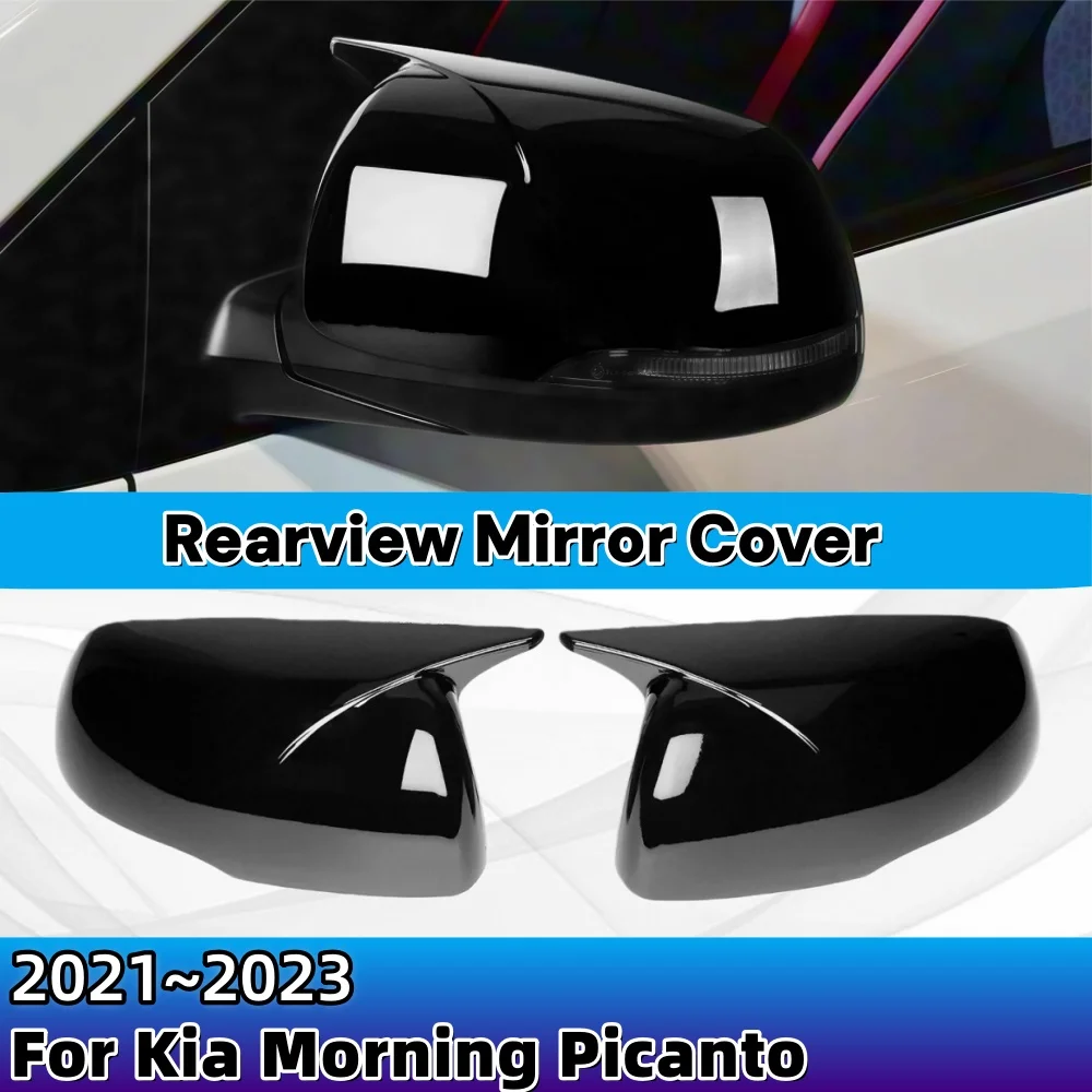 

For Kia Morning Picanto 2021-2023 Exterior Accessories Glossy Black Rearview Mirror Cover ABS Plastic Car Upgrade Decoration