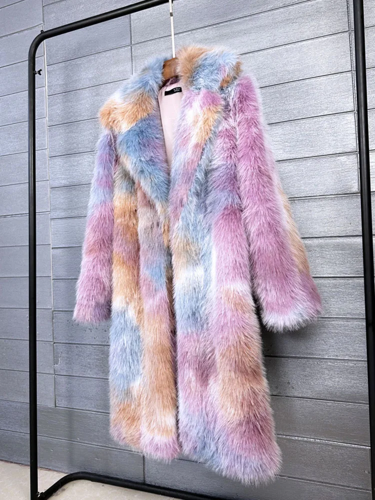 ZADORIN Women Winter Fur Coats Lapel Long Oversized Faux Fox Fur Coat Luxury Colored Fluffy Faux Fur Jacket Clothes for Women