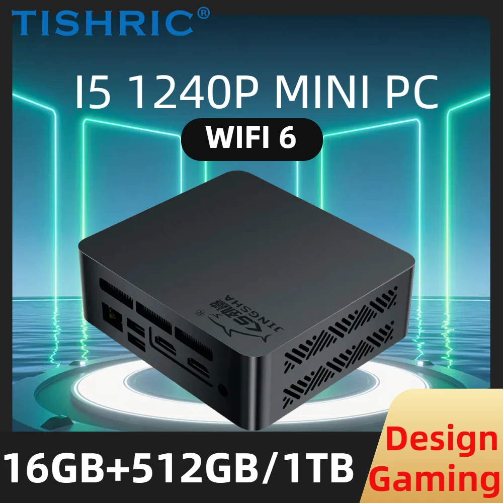 كمبيوتر TISHRIC I5 Mini Windows 11 Intel 12th Gen Core I5-1240P DDR4 16G RAM 512GB/1TB PCIE4.0 SSD M.2 كمبيوتر تصميم ألعاب سطح المكتب