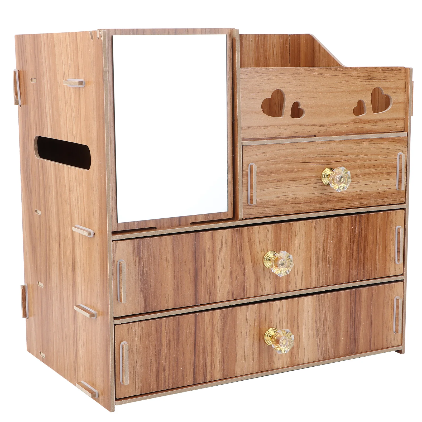 1Pcs Desktop Cosmetics Storage Rack Sturdy Wooden Material Non-Deformable Structure with Mirror and Tissue Holder Space-Saving
