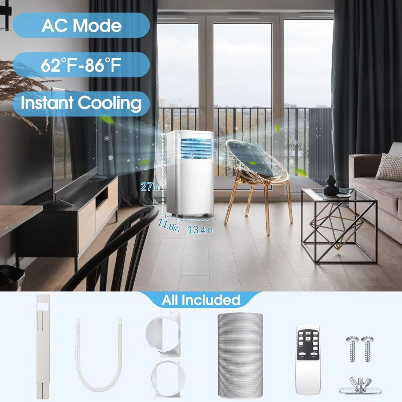 مكيف هواء محمول R.W.FLAME 8000 وحدة حرارية بريطانية مع جهاز تحكم عن بعد، وحدة تيار متردد قائمة لغرفة النوم والمرآب المنزلي RV، هواء 3 في 1