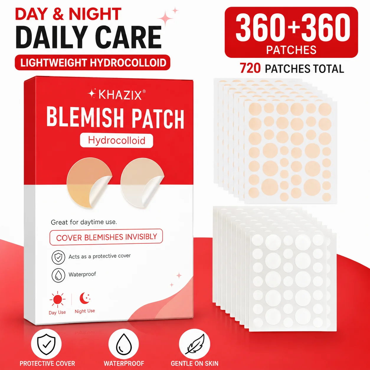 Acne patches, hydrogel acne concealer patches, daily facial care patches, blemish concealment