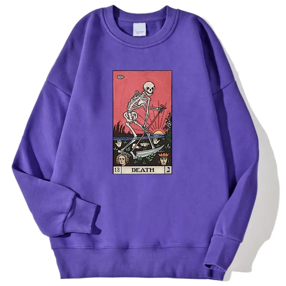 Sudaderas con estampado largo de Tarot de la muerte para hombre, sudaderas con capucha Kawaii de otoño, jerséis holgados con cuello redondo, ropa informal de otoño