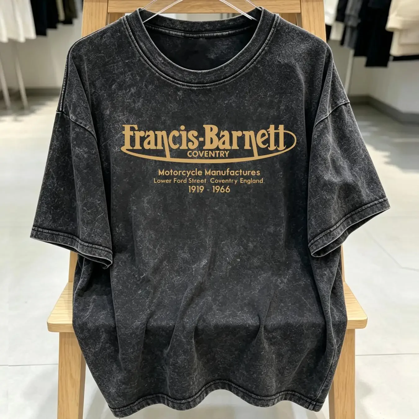 washed T Shirt Francis Barnett Classic Motorcycle Biker Cafe Racer Chopper Vintage Bike vintage Washed Unisex homme Stretched