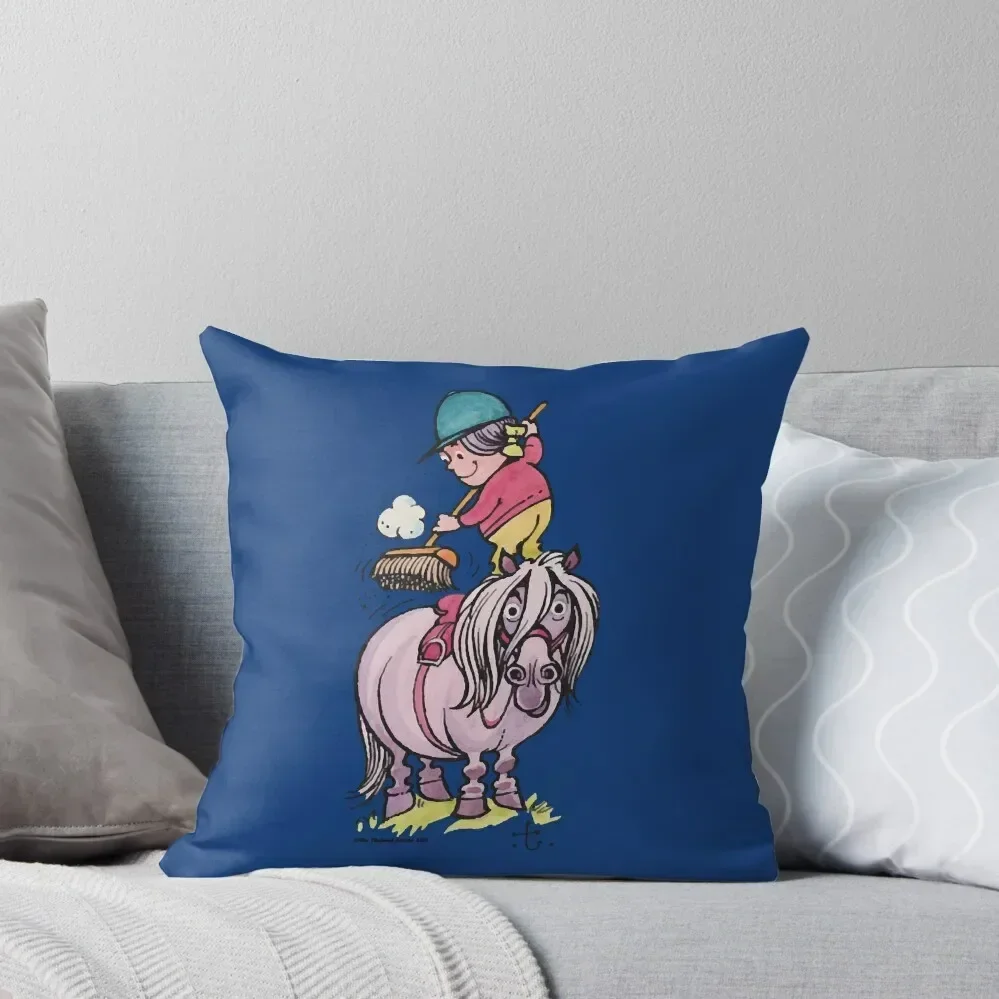 Thelwell Rider Cleaning Their Horse Throw Pillow Pillowcase Decorative Cushion Cover pillow