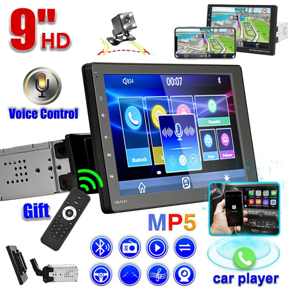 

9'' Touch Screen 1 Din Carplay Universal MP5 Phonelink Car MultiMedia Player with Bluetooth Support Car FM Audio USB Dropship