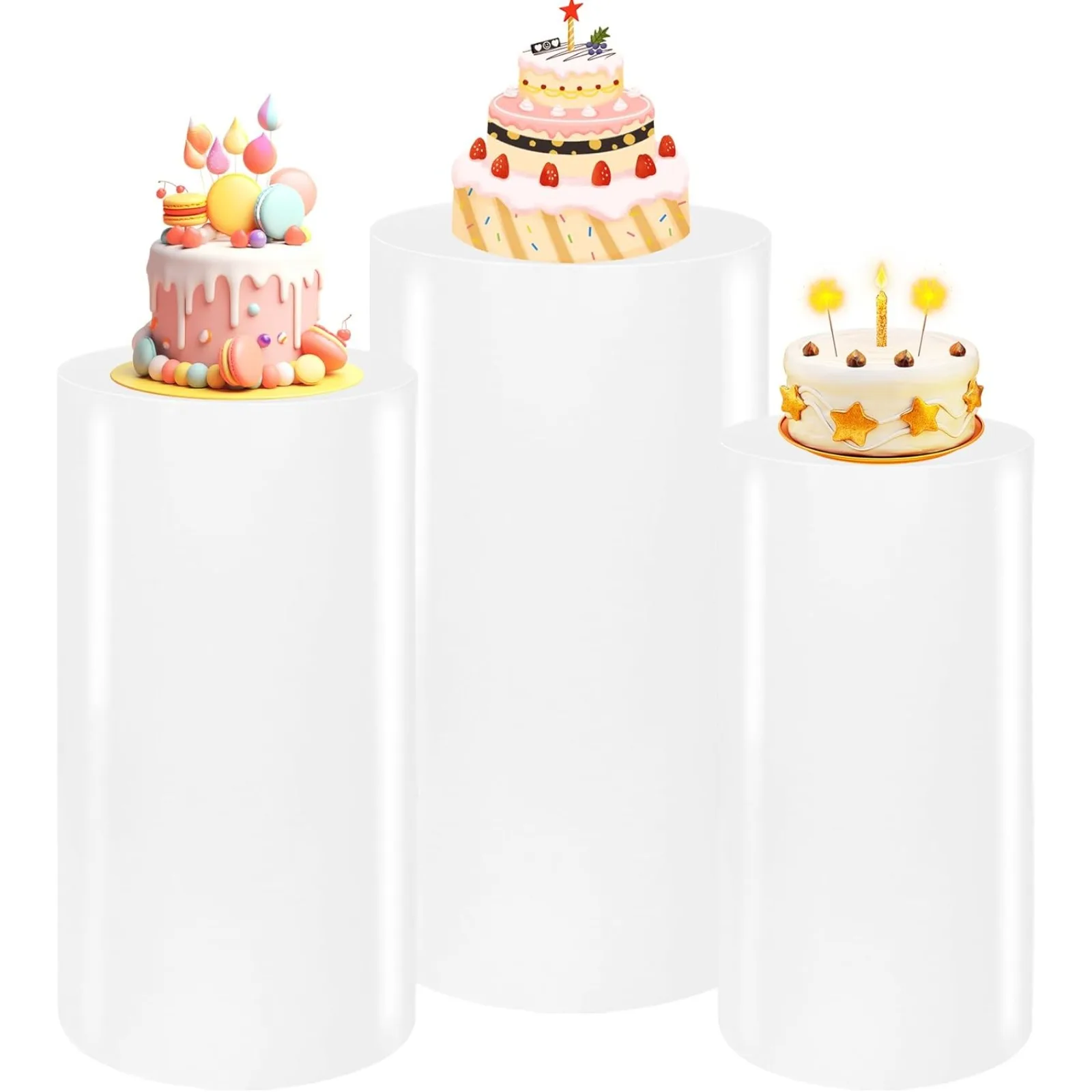 

US 3PCS Metal Cylinder Pedestal Stands for Party White Round Dessert Tables Pedestal Display Plinth Pillars for Birthday Wedding