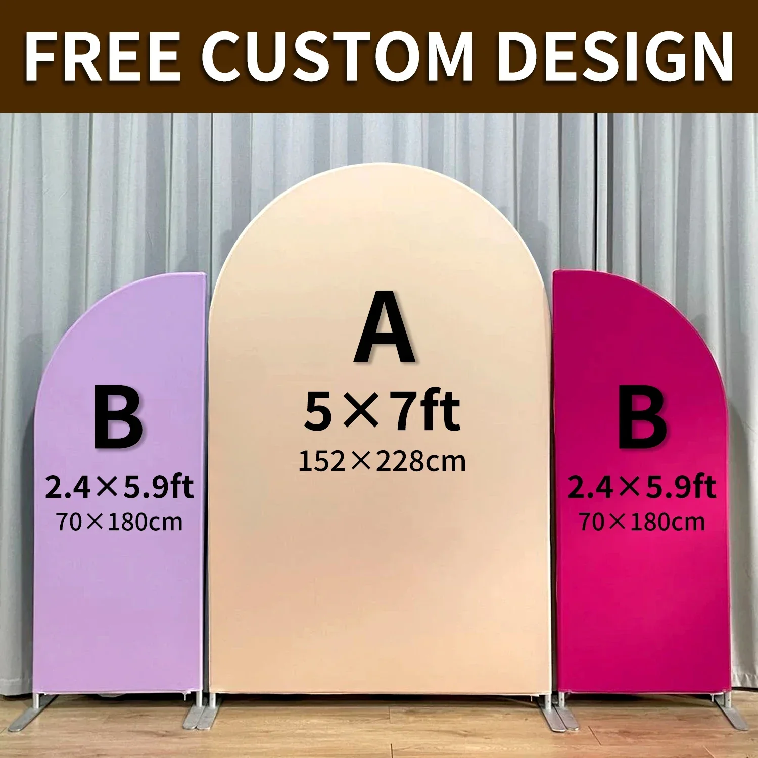 

3pcs Aluminum Arch Backdrop Set Half Circle Top Double-printed Cover Birthday Wedding Decorations Custom Design Party Supplies