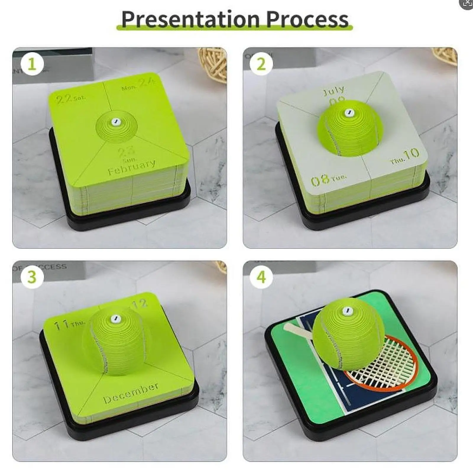 

2025 3D Tennis Ball Time Piece Calendar Multifunctional Cute Creative for Table Bookshelf Decor Paper Sculpture Art Memo Pad