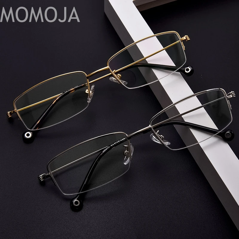 MOMOJA  New Ultra Light Business Half Frame Steel Wire Mirror Leg Men's Eye Frame Optical Prescription Glasses Frame 8811