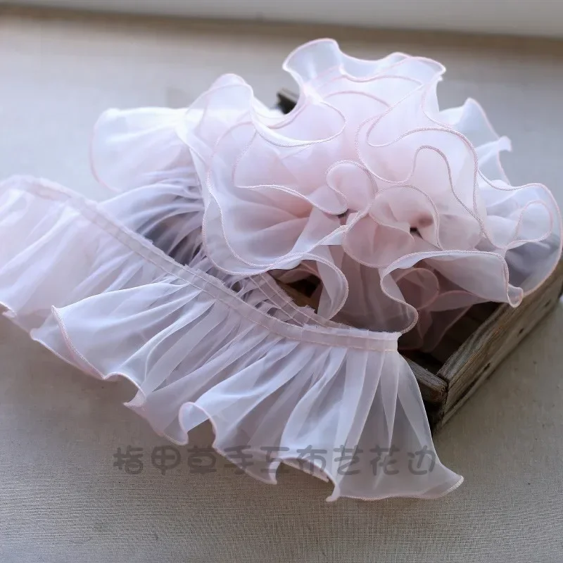 

1M Pink White Pink Colorful Organza Pleated Lace Trims Ribbon Fabric Applique Fold Ruffle Dresses DIY Sewing Supplies Craft 10cm