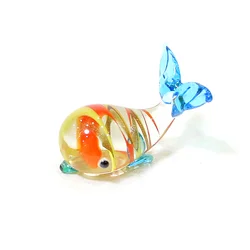 Cute Whale Mini Glass Figurine Gold Wire Craft Ornament Tiny Sea Animal Statue Home Desktop Aquarium Fish Tank Decor Accessories