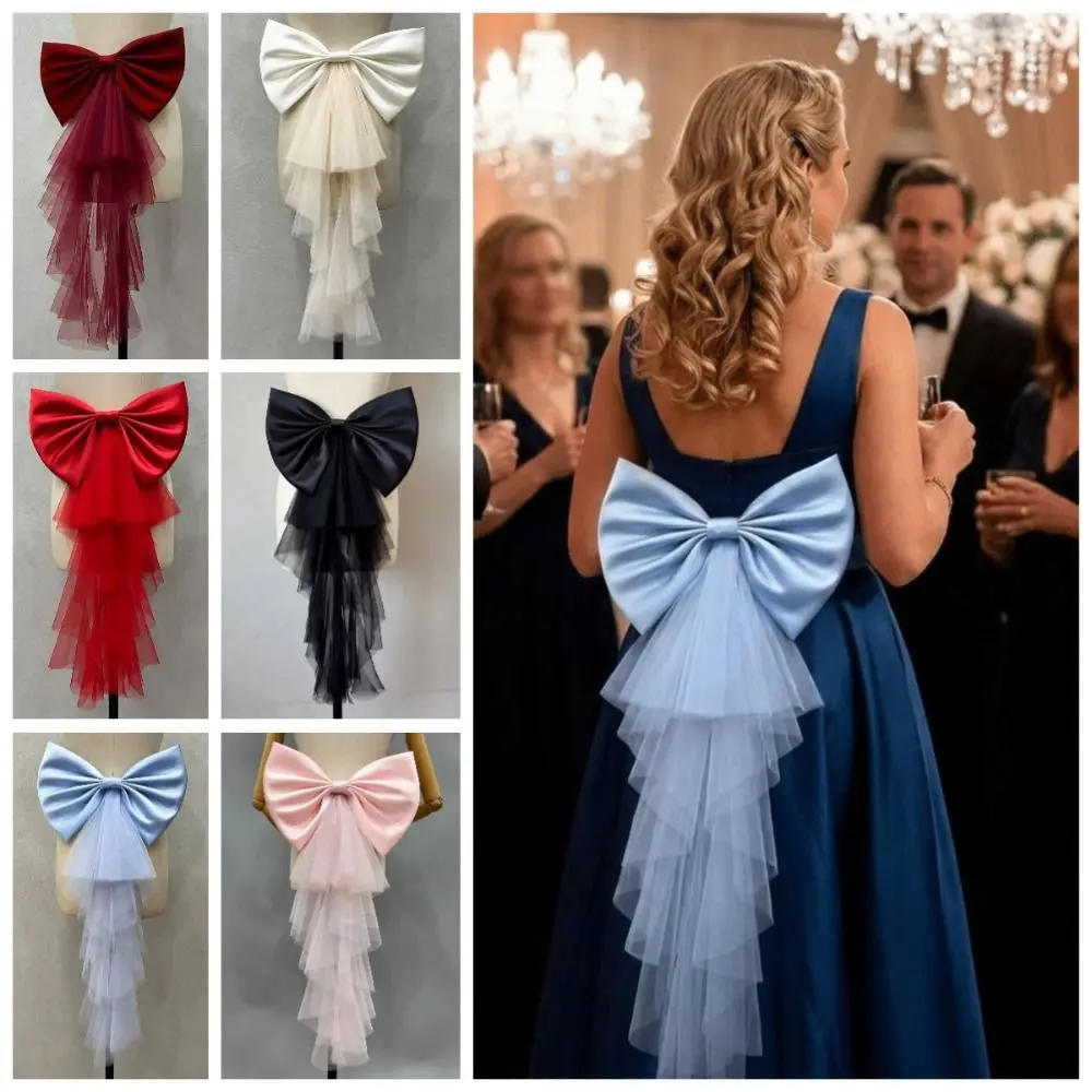 単層ビッグボウウエストデコレーションふわふわソリッドカラーエレガントブライダルベルト気質サテンメッシュウェディングドレスアクセサリー