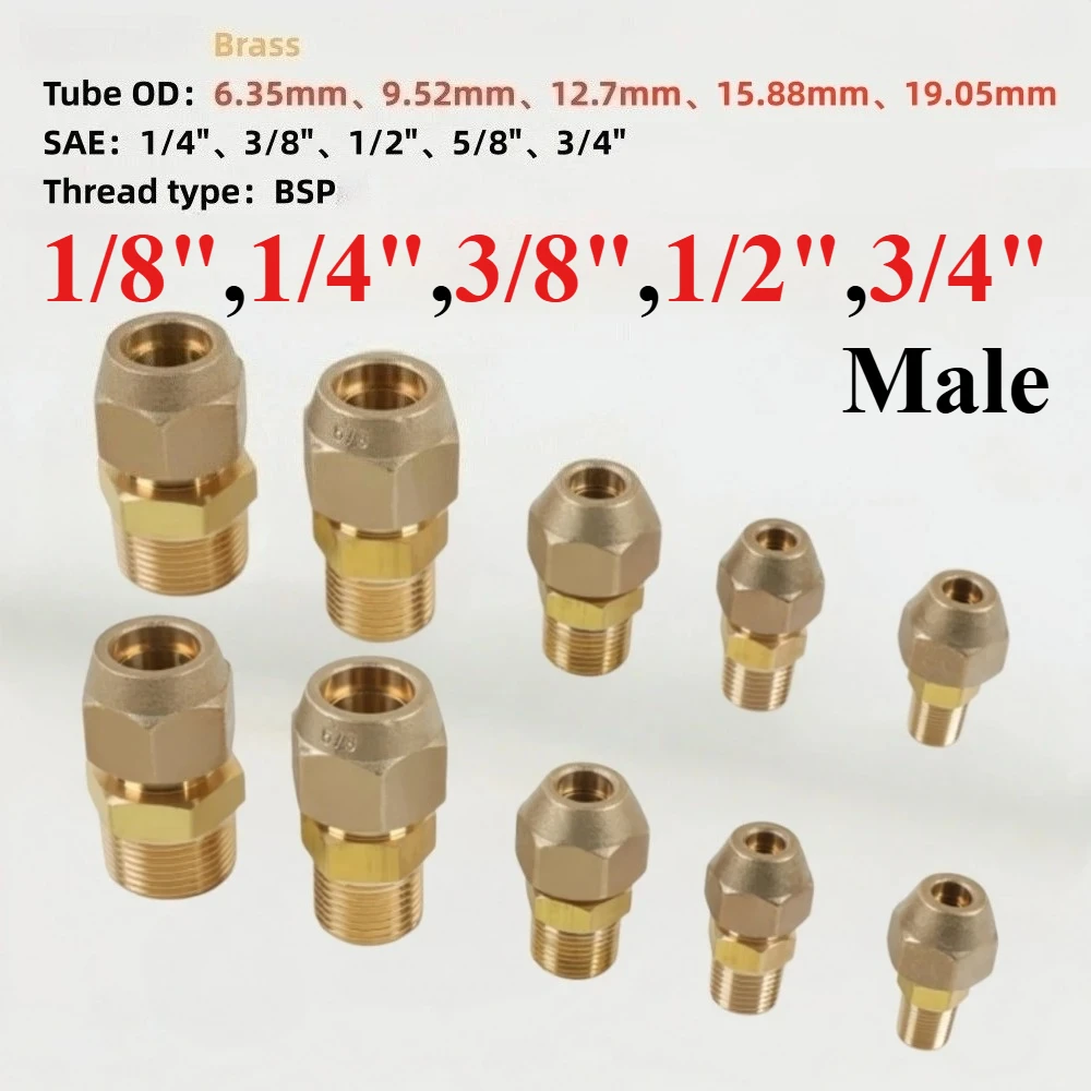 Brass Flared Connector BSP Male Thread 1/4 3/8 1/2 3/4 1 To SAE Flared Available in Various Sizes Air Conditioning Pipe Fitting