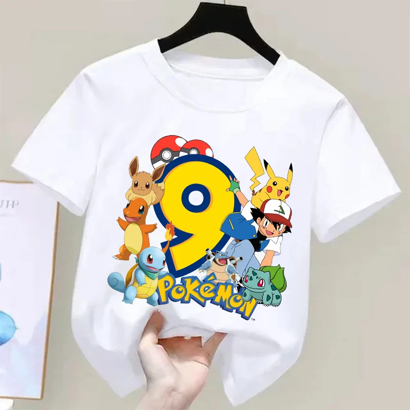 Pokemons Pikachu Kids T Shirts Birthday Number 1-9 Printed T Shirt Boys Girls Summer Casual Short Sleeves Tops Children Clothing - view 6