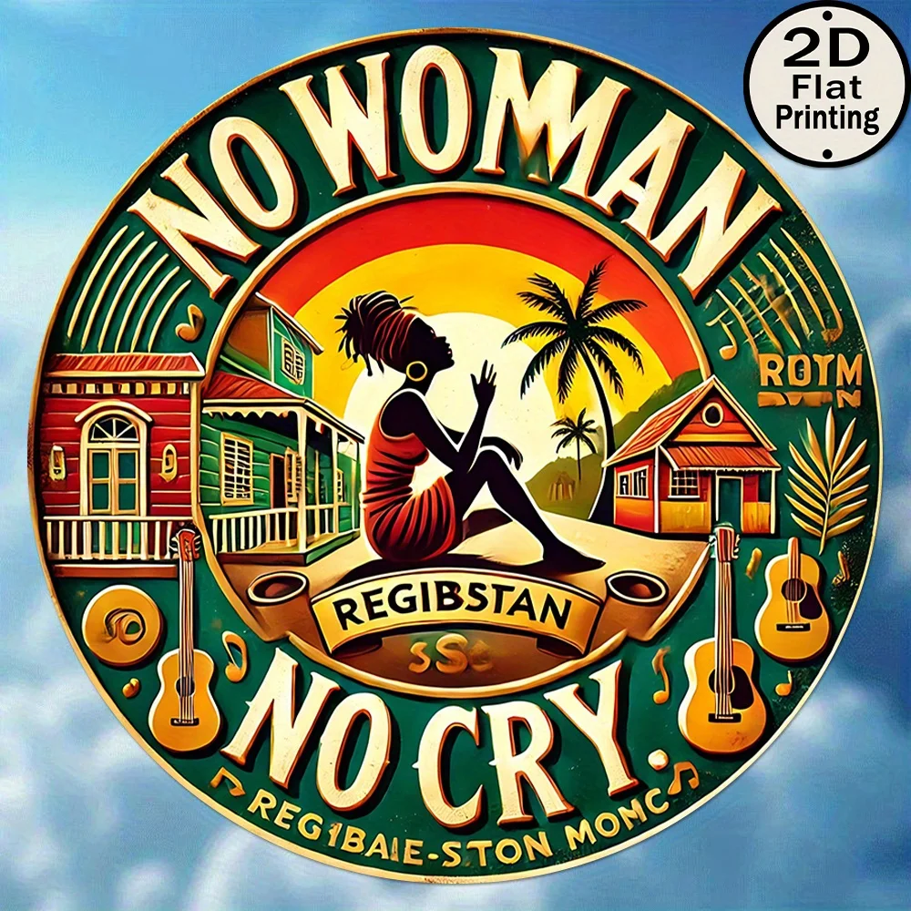 HD Tin Sign, No Woman No Cry Reggae Round Metal Wall Art, Bob Marley Inspired Bar Decor
