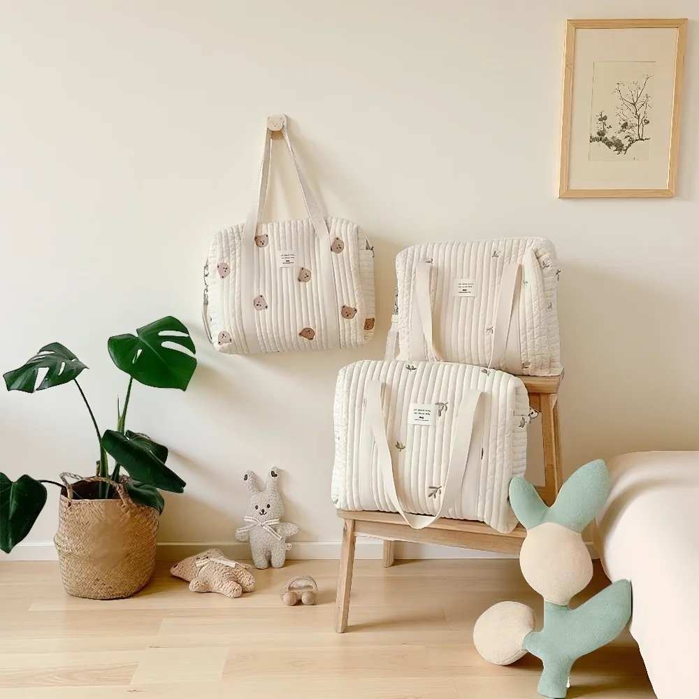 

Сумка для подгузников в корейском стиле — стеганая сумка через плечо для мамы, большой органайзер для коляски с вышивкой, рюкзак для хранения ухода за ребенком