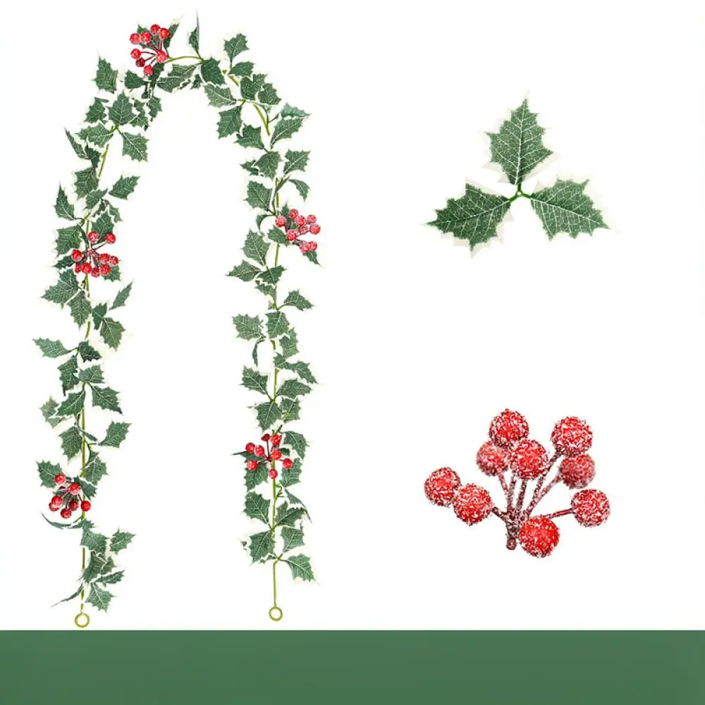 Frosted Red Berry Christmas Rattan Garland Artificial Vine For Holiday Interior Staircase Doorway Ornamentation