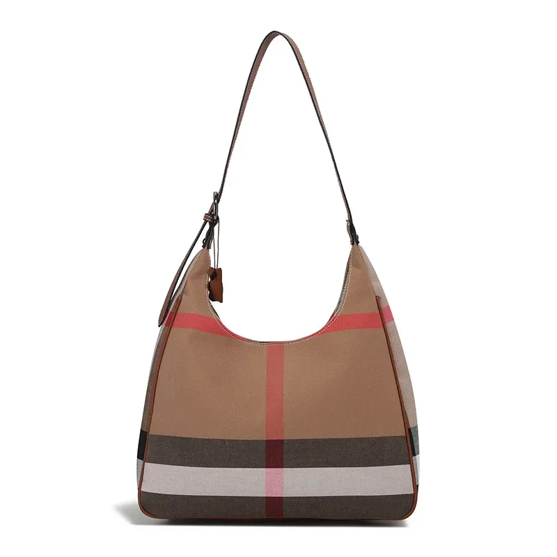 

Fashionable and Casual Large Capacity Tote Bag Plaid with Genuine Leather Single Shoulder Bag 2025 New High-End Trendy Popular