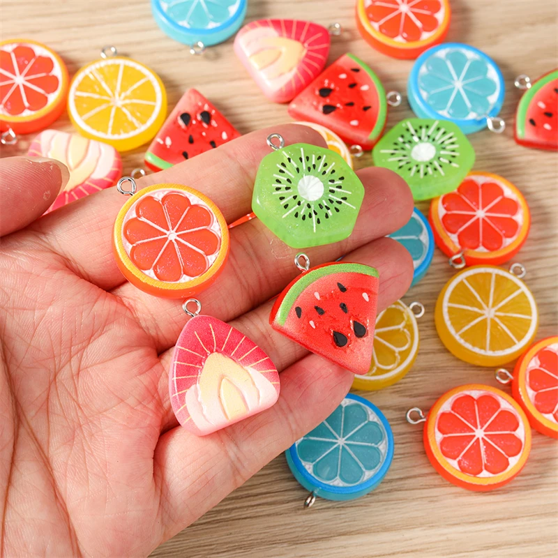 10pcs Cute Fruit Slice Charms Resin Orange Watermelon Charms Pendants for Jewelry Making Necklaces Earrings DIY Crafts Supplies