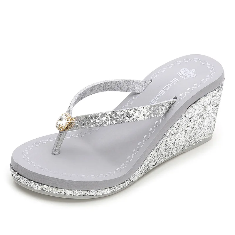 End of spring and summer fashion sexy wedge flip-flops thick waterproof cool high-heeled slippers antiskid beach shoes